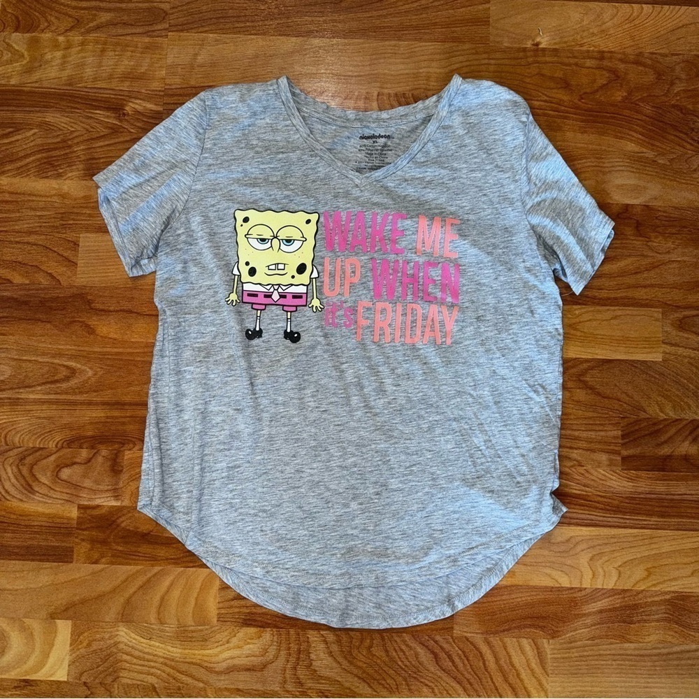 Spongebob Squarepants Wake Me Up When It's Friday Shirt Gray Womens Size XL